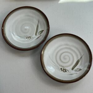 Art Studio Salad Plates Set of 2 7.2" Stoneware Coil Brown Beige Leaf Glazed